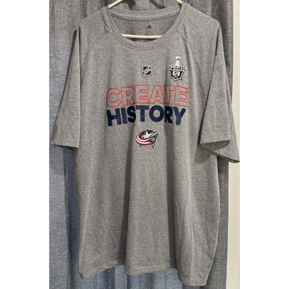 Adidas Climalite XXL Mens T-Shirt Create History NHL Stanley Cup Blue Jackets